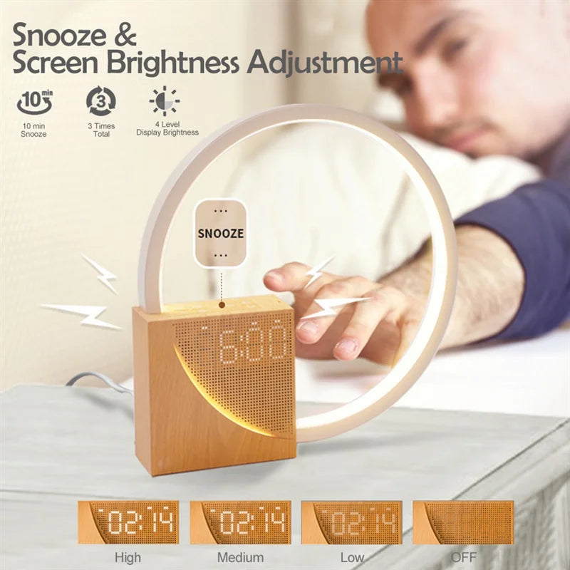Hot Selling-Wake up Night Light with Alarm Clock for Bedroom 3 Level Dimmable Touch Table Lamp with White Noise for Kids,Wake Up